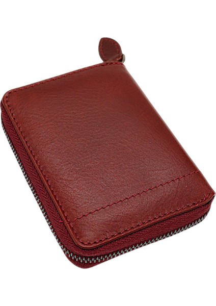 Hakiki Deri Kağıt Para ve Bol Kart Bölmeli Fermuarlı Unisex Cüzdan - Çay Taba