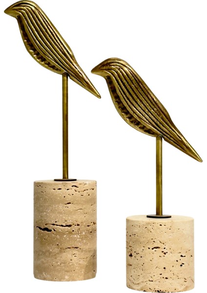 Traverten Eskitme Kuş Dekor Seti