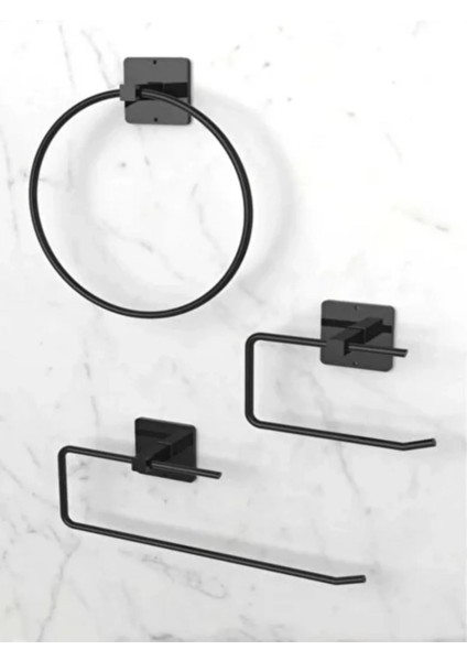 Yapışkanlı 3 Lü Siyah Rulo Havluluk Wc Tuvalet Kağıtlık Yuvarlak Havluluk Set