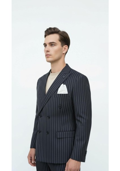Siyah Çizgili Erkek Kruvaze Blazer Ceket – Italyan Kesim, Şık ve Modern fiyatları