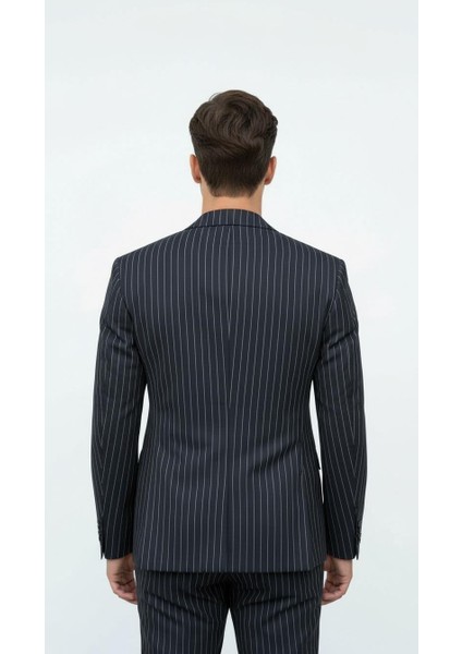 Siyah Çizgili Erkek Kruvaze Blazer Ceket – Italyan Kesim, Şık ve Modern fırsatları