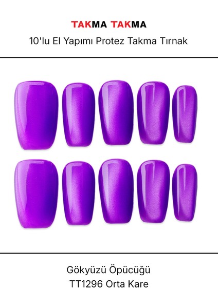 15'li Mor Orta Kare TT1296 Tekrar Kullanılabilir El Yapımı Protez Takma Tırnak - Mor-M fırsatları