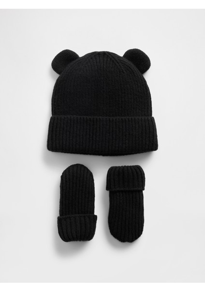 Bebek Siyah Cashsoft Ayı Bere & Eldiven Set