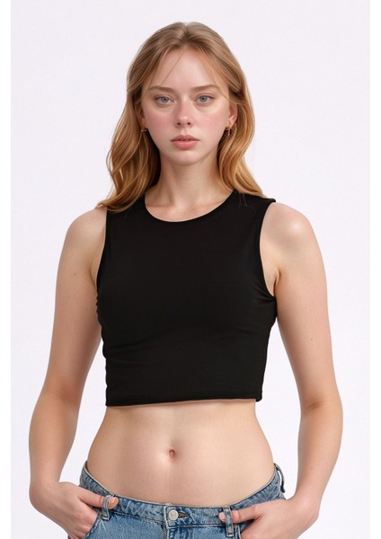 Kadın Giyim Pamuklu & Elastan Kolsuz Bisiklet Yaka Crop LL.01.ILK.109