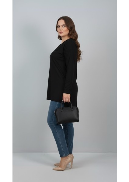 Kadın Büyük Beden Uzun Kollu Yırtmaçlı Basic Bluz 1984 fiyatları