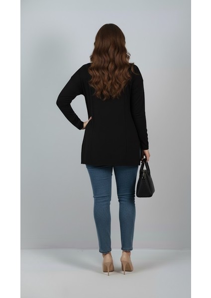 Kadın Büyük Beden Uzun Kollu Yırtmaçlı Basic Bluz 1984 modelleri