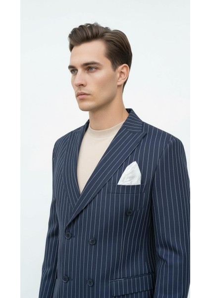 Lacivert Çizgili Erkek Kruvaze Blazer Ceket – Italyan Kesim, Modern ve Klasik Şıklık fiyatları