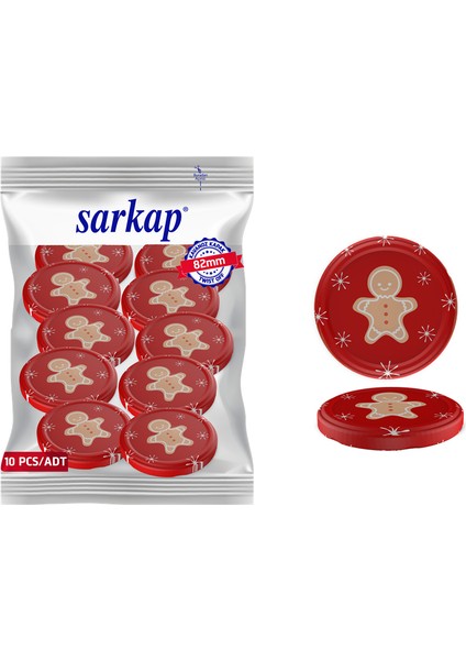 Hijyenik Paketli 10 Adet Kavanoz Kapağı – Yılbaşı Seri – Kırmızı Cookie 82 mm