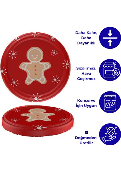 Hijyenik Paketli 10 Adet Kavanoz Kapağı – Yılbaşı Seri – Kırmızı Cookie 82 mm modelleri