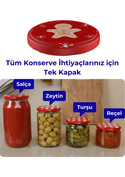Hijyenik Paketli 10 Adet Kavanoz Kapağı – Yılbaşı Seri – Kırmızı Cookie 82 mm fırsatları