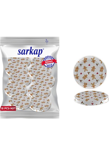 Hijyenik Paketli 10 Adet Kavanoz Kapağı – Yılbaşı Seri – Beyaz Cookie 82 mm