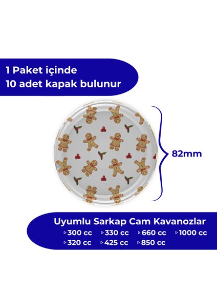 Hijyenik Paketli 10 Adet Kavanoz Kapağı – Yılbaşı Seri – Beyaz Cookie 82 mm fiyatları