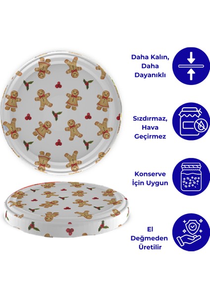 Hijyenik Paketli 10 Adet Kavanoz Kapağı – Yılbaşı Seri – Beyaz Cookie 82 mm modelleri