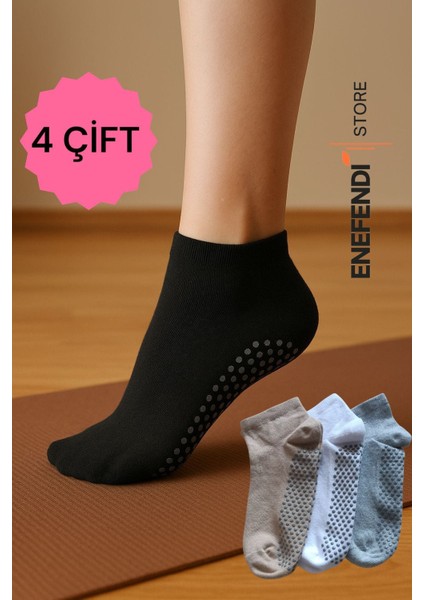4 Çift Kaydırmaz Unisex Yoga, Pilates, Tavaf Çorabı | Spor Patik Çorap Beyaz|Gri |Siyah |Bej 36-40