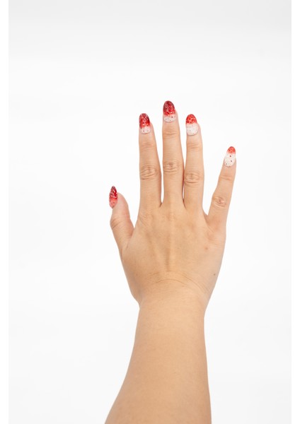 10'lu Kırmızı Kısa Oval TT1260 Tekrar Kullanılabilir El Yapımı Protez Takma Tırnak - Kırmızı-L modelleri
