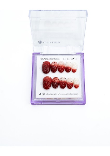 10'lu Kırmızı Kısa Oval TT1260 Tekrar Kullanılabilir El Yapımı Protez Takma Tırnak - Kırmızı-L fırsatları