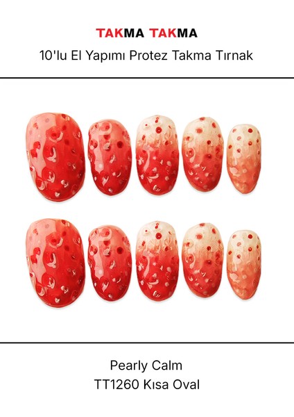 10'lu Kırmızı Kısa Oval TT1260 Tekrar Kullanılabilir El Yapımı Protez Takma Tırnak - Kırmızı-L indirimleri