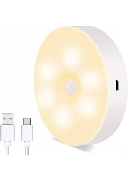 Hareket Sensörlü USB Şarjlı Spot Lamba Mıknatıslı ve Yapışkanlı Gün Işığı Renk LED (K95)