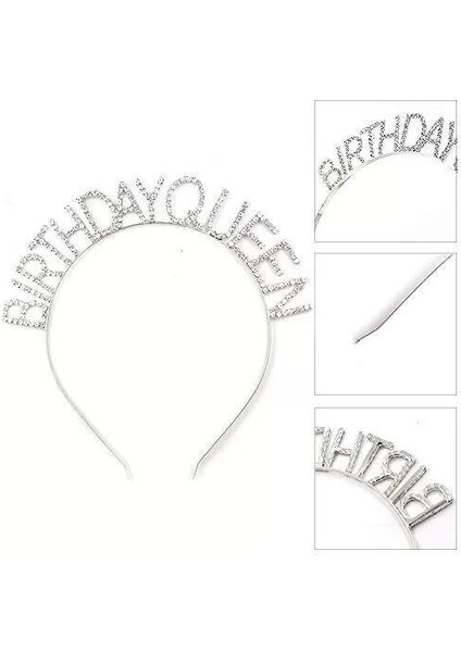 Gümüş Renk Kristal Taşlı Parlak Birthday Queen Yazılı Kraliçe Taç 16X17 cm (4172) modelleri