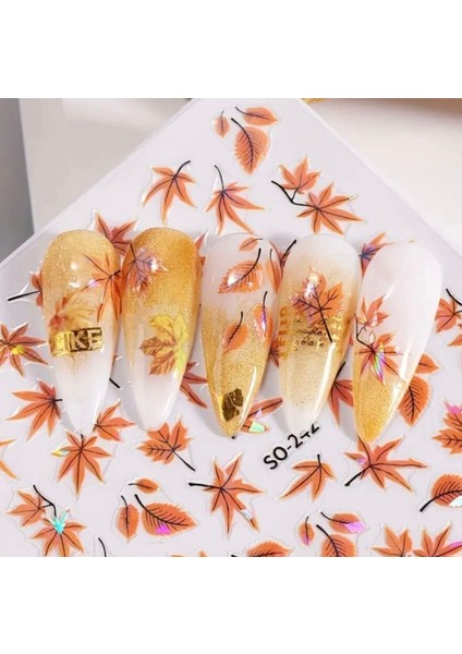 Sonbahar Tırnak Süsleme Stickerı Nail Art Süslemeleri modelleri