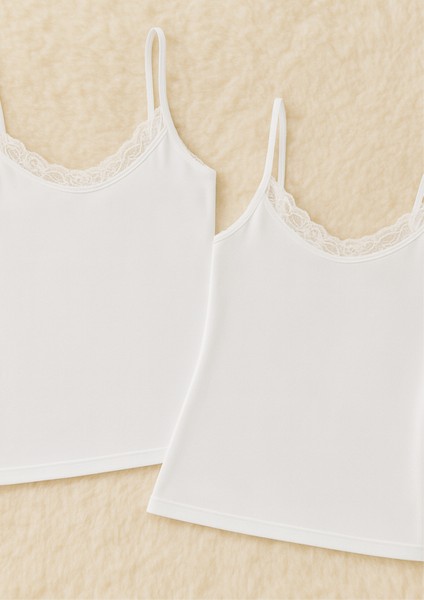 Kadın Giyim Ip Askılı Dantel Detay Modal & Pamuklu 2 Adet Beyaz Atlet LL.K66.O042.001