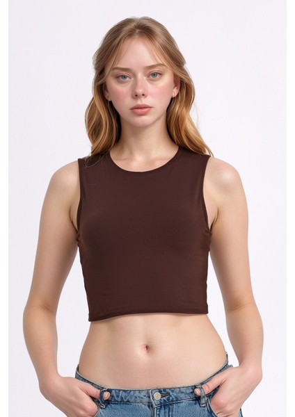 Kadın Giyim Pamuklu & Elastan Kolsuz Bisiklet Yaka Crop LL.01.ILK.109