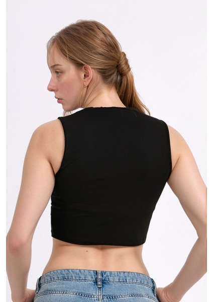 Kadın Giyim Pamuklu & Elastan Kolsuz Bisiklet Yaka 3 Adet Beyaz - Siyah - Ten Crop LL.011.ILK.109 fırsatları