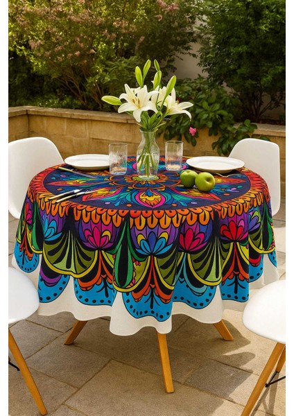 Yuvarlak Etnik Desenli Duck Kumaş Masa Örtüsü 150X150 cm fiyatları