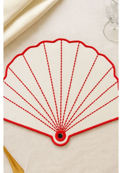 Marine Tarzı Kırmızı Amerikan Servis Deniz Kabuğu Şeklinde 6 Parça Set