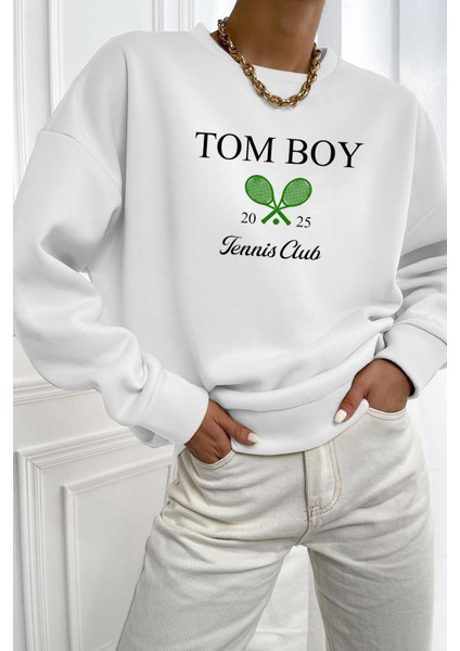 Kadın Premium Kumaş Şardonlu Baskılı Oversize Sweatshirt