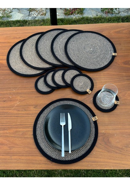 Hasır Görünümlü 12’li Sofra Seti – Supla ve Bardak Altlığı Takımı