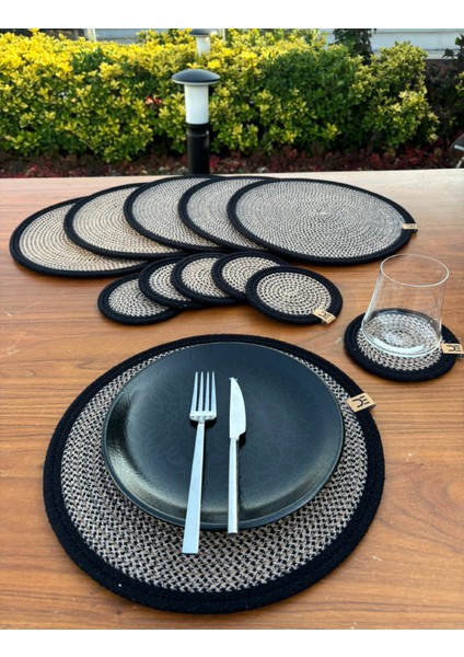 Hasır Görünümlü 12’li Sofra Seti – Supla ve Bardak Altlığı Takımı