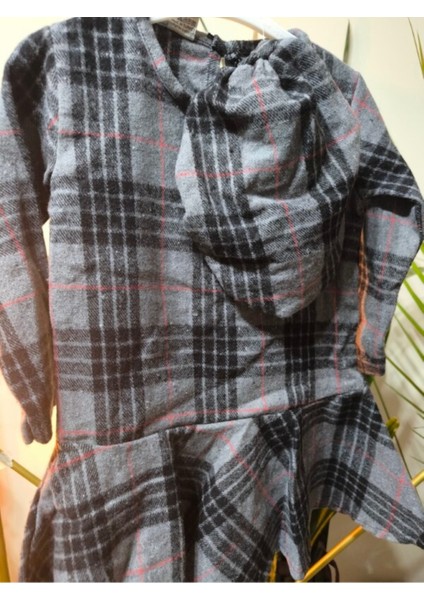 Kız Çocuk Kısa Elbise Şapka Takım Oduncu Kışlık Dar Kalıp Esnek Değil Gri