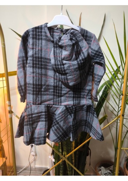 Kız Çocuk Kısa Elbise Şapka Takım Oduncu Kışlık Dar Kalıp Esnek Değil Gri