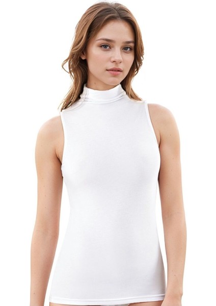 Kadın Giyim Modal & Pamuklu Sıfır Kol Balıkçı Yaka Beyaz Atlet LL.K66.O14.001