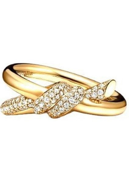 Özel Tasarım Gold Taşlı Tiffany Model Düğüm Yüzük Yüksek Kalite Üretim 925 Ayar Gümüş