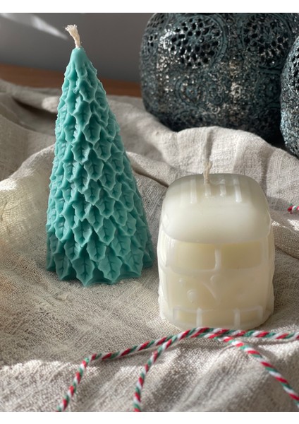 El Yapımı Ikili Dekoratif Mum Seti – Çam Ağacı ve Retro Minibüs Figürlü Mumlar modelleri