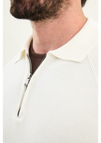 Dokulu Slim Fit Fermuarlı Polo Yaka Erkek Triko Kazak fiyatları