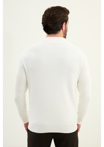 Dokulu Slim Fit Fermuarlı Polo Yaka Erkek Triko Kazak modelleri