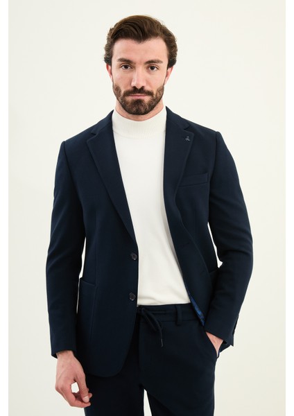 Dokulu Slim Fit Mono Yaka Torca Cep Beli Lastikli Ipli Erkek Takım Elbise