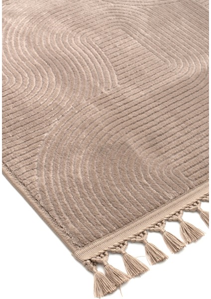 Rölyef Joy Krem Kaymaz Taban Kesme Halı Yolluk Pon Pon