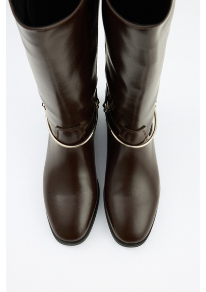 Çizme 2521 - Gümüş Bilek Aksesuarlı Acı Kahve Kadın Çizme modelleri