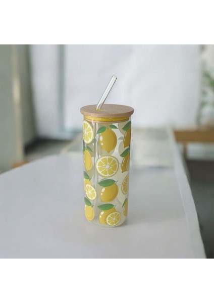 Bambu Kapaklı Cam Pipetli Kupa 650 ml | M1 modelleri