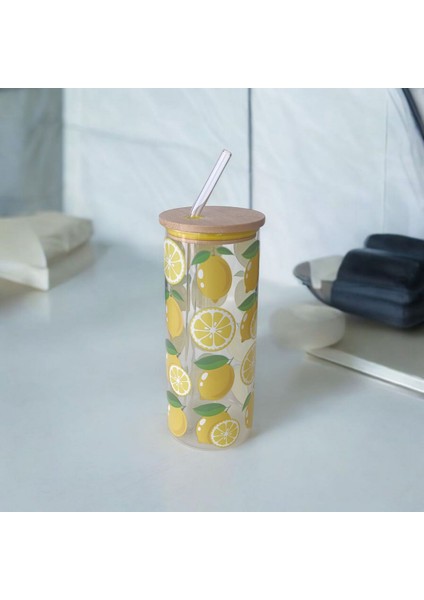 Bambu Kapaklı Cam Pipetli Kupa 650 ml | M1 indirimleri