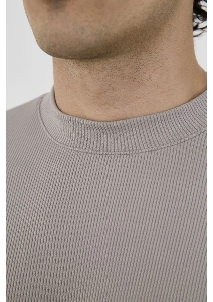 Unisex Bisiklet Yaka Slim Fit T-Shirt- Taş