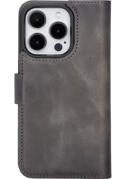 Apple iPhone 15 Pro Uyumlu Deri Cüzdanlı Kılıf Mwwn VS4EF Gri indirimleri