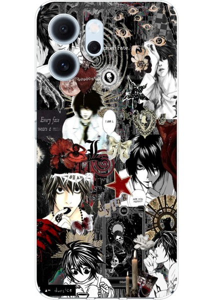 Oppo Reno 14F Uyumlu Death Note Kolaj Tasarımlı Baskılı Silikon Kılıf
