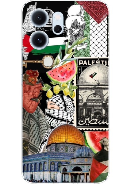 Oppo Reno 14F Uyumlu Filistin Özgürlük Kolajı Baskılı Silikon Kılıf