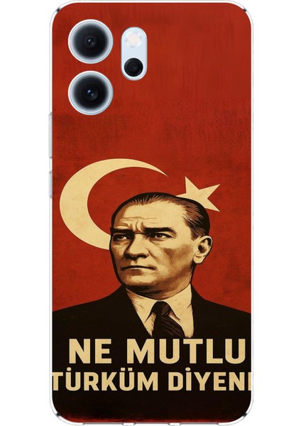 Oppo Reno 14F Uyumlu Ne Mutlu Türkiye Bayrak Atatürk Baskılı Silikon Kılıf