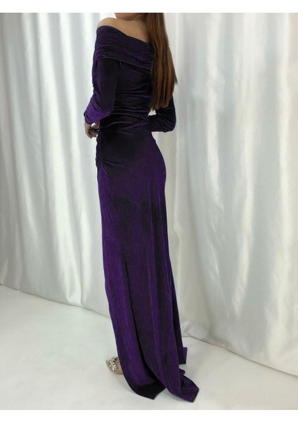 Kayık Yaka Kadife Abiye 582273 Mor fiyatları